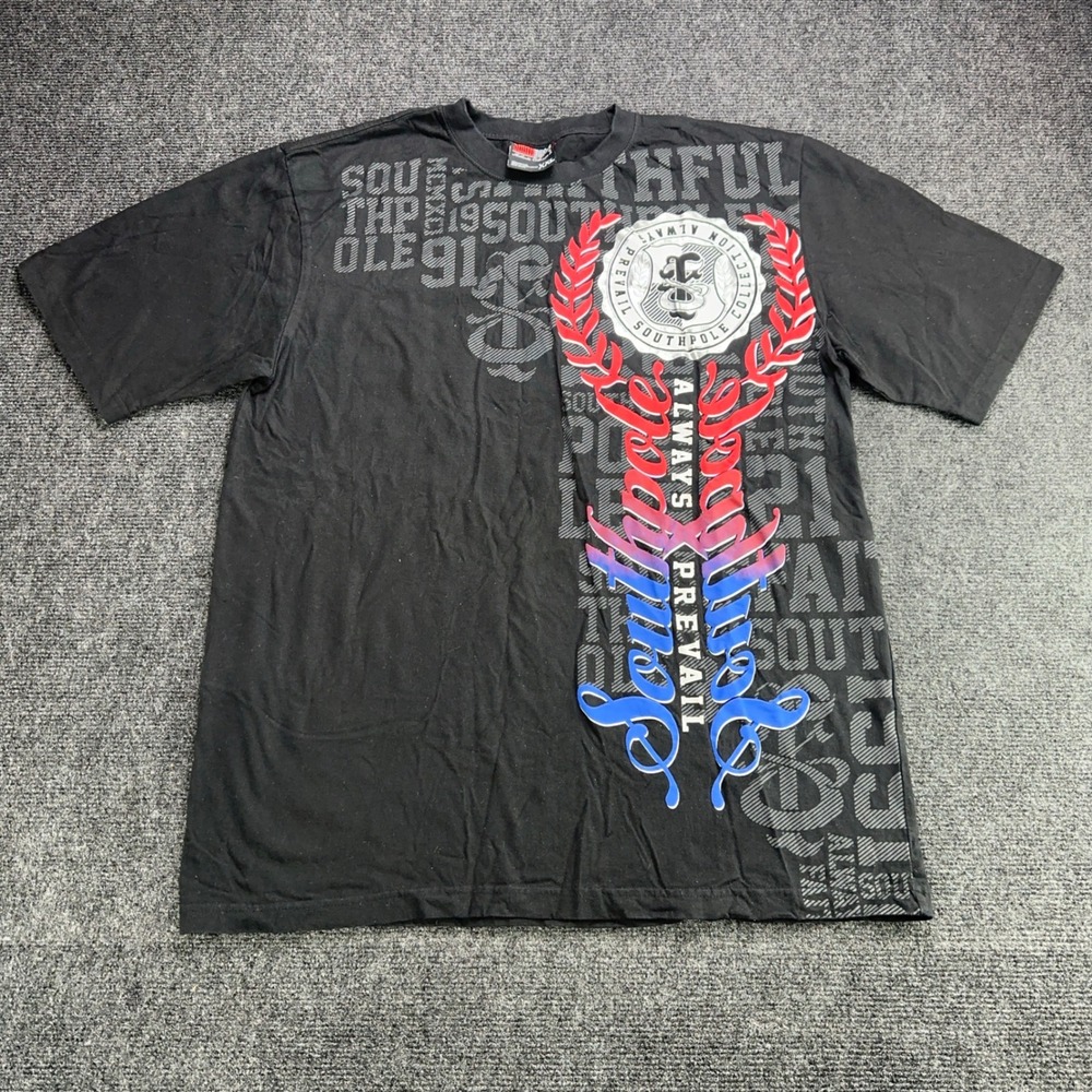 Southpole Mens XXL Black Graphic T-Shirt Always Prevail Streetwear Cotton Tee
